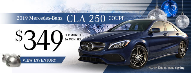 2019 Mercedes-Benz CLA 250 Coupe for $349 per month for 36 months.