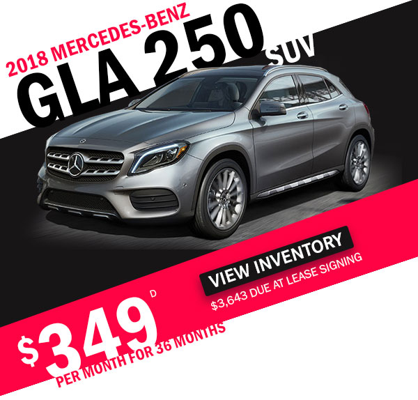 2018 GLA 250 SUV for $349 per month for 36 months